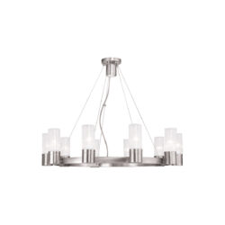 10 Light Brushed Nickel Chandelier with Hand Crafted Clear Fluted Glass Shade-Lighting LumensChandeliers