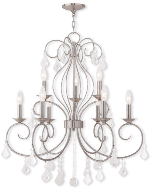 6 Light + 3 Light Brushed Nickel Chandelier with Clear Crystals Shade-Lighting LumensChandeliers