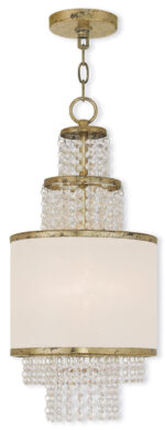 2 Light Winter Gold Mini Chandelier with Clear Crystals/ Hand Crafted Off-White Sheer Organza Shade-Lighting LumensChandeliers