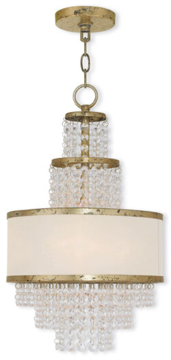 3 Light Winter Gold Mini Chandelier with Clear Crystals/ Hand Crafted Off-White Sheer Organza Shade-Lighting LumensChandeliers