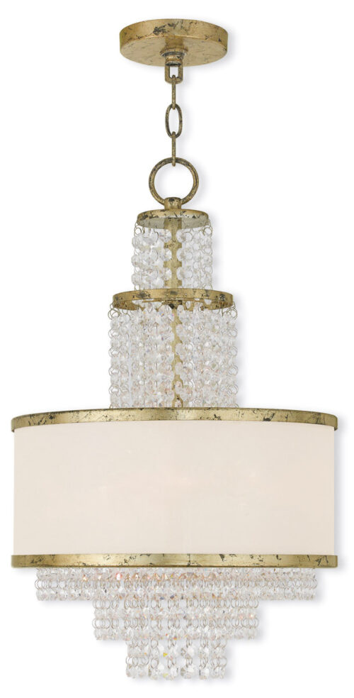 3 Light Winter Gold Mini Chandelier with Clear Crystals/ Hand Crafted Off-White Sheer Organza Shade-Lighting LumensChandeliers