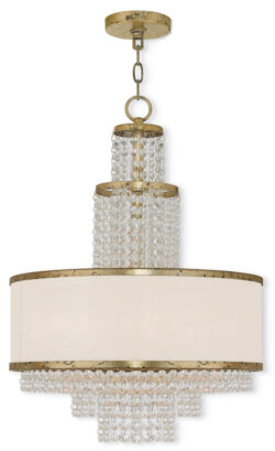 5 Light Winter Gold Chandelier with Clear Crystals/ Hand Crafted Off-White Sheer Organza Shade-Lighting LumensChandeliers