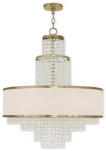 6 Light Winter Gold Chandelier with Clear Crystals/ Hand Crafted Off-White Sheer Organza Shade-Lighting LumensChandeliers