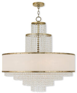 8 Light Winter Gold Chandelier with Clear Crystals/ Hand Crafted Off-White Sheer Organza Shade-Lighting LumensChandeliers