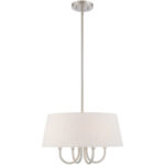 4 Light Brushed Nickel Pendant Chandelier with Hand Crafted Oatmeal Fabric Hardback Shade-Lighting LumensPendant Lights