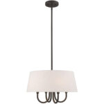 4 Light English Bronze Pendant Chandelier with Hand Crafted Oatmeal Fabric Hardback Shade-Lighting LumensPendant Lights