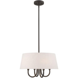 4 Light English Bronze Pendant Chandelier with Hand Crafted Oatmeal Fabric Hardback Shade-Lighting LumensPendant Lights