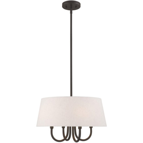 4 Light English Bronze Pendant Chandelier with Hand Crafted Oatmeal Fabric Hardback Shade-Lighting LumensPendant Lights