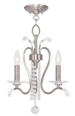 3 Light Brushed Nickel Mini Chandelier/Ceiling Light fixture with Clear Crystals Shade-Lighting LumensChandeliers