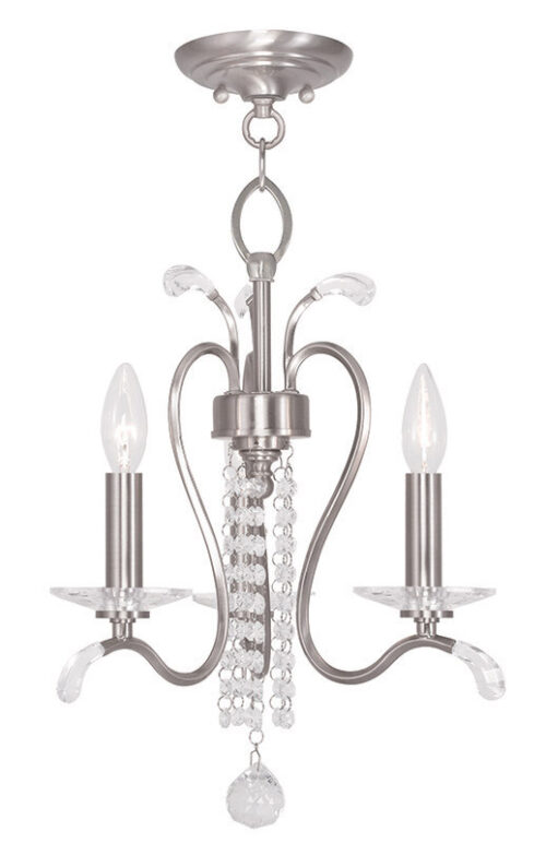 3 Light Brushed Nickel Mini Chandelier/Ceiling Light fixture with Clear Crystals Shade-Lighting LumensChandeliers