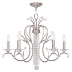 5 Light Brushed Nickel Chandelier with Clear Crystals Shade-Lighting LumensChandeliers