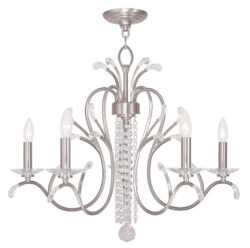 5 Light Brushed Nickel Chandelier with Clear Crystals Shade-Lighting LumensChandeliers