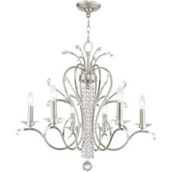 6 Light Brushed Nickel Chandelier with Clear Crystals Shade-Lighting LumensChandeliers