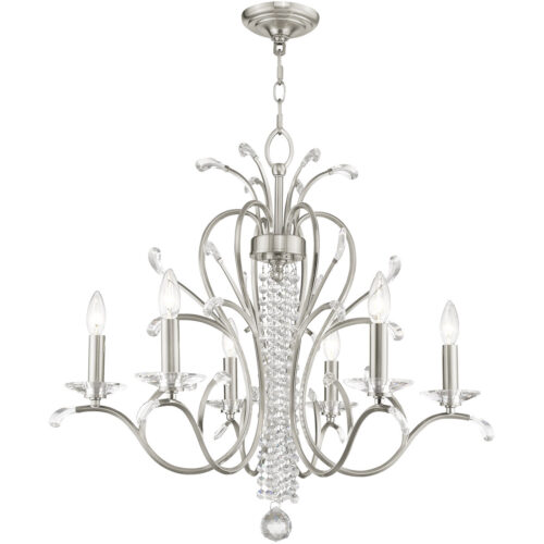 6 Light Brushed Nickel Chandelier with Clear Crystals Shade-Lighting LumensChandeliers