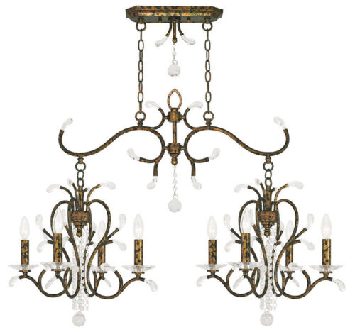 20 inch 4 Light + 4 Light Verona Bronze Linear Chandelier with Clear Crystals Shade-Lighting LumensChandeliers