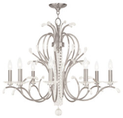 8 Light Brushed Nickel Chandelier with Clear Crystals Shade-Lighting LumensChandeliers