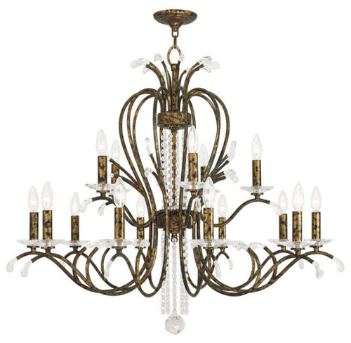 10 Light + 5 Light Verona Bronze Chandelier with Clear Crystals Shade-Lighting LumensChandeliers