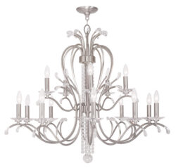 10 Light + 5 Light Brushed Nickel Chandelier with Clear Crystals Shade-Lighting LumensChandeliers