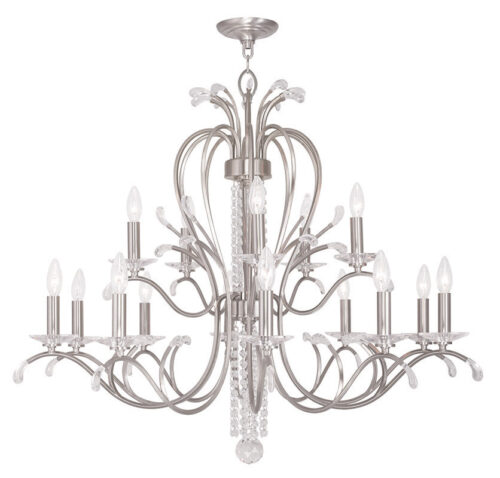 10 Light + 5 Light Brushed Nickel Chandelier with Clear Crystals Shade-Lighting LumensChandeliers