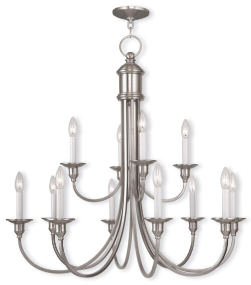 12 Light Brushed Nickel Chandelier with Steel base material-Lighting LumensChandeliers