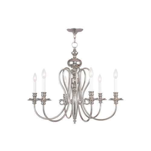 6 Light Polished Nickel Chandelier with Steel base material-Lighting LumensChandeliers