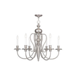 6 Light Brushed Nickel Chandelier with Steel base material-Lighting LumensChandeliers