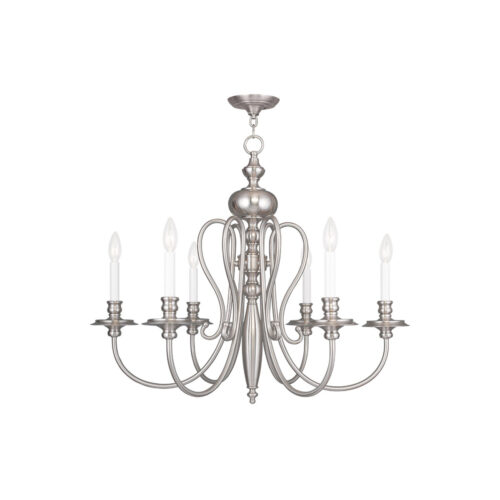 6 Light Brushed Nickel Chandelier with Steel base material-Lighting LumensChandeliers