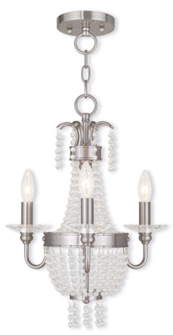 3 Light Brushed Nickel Mini Chandelier/Ceiling Light fixture with Clear Crystals Shade-Lighting LumensChandeliers