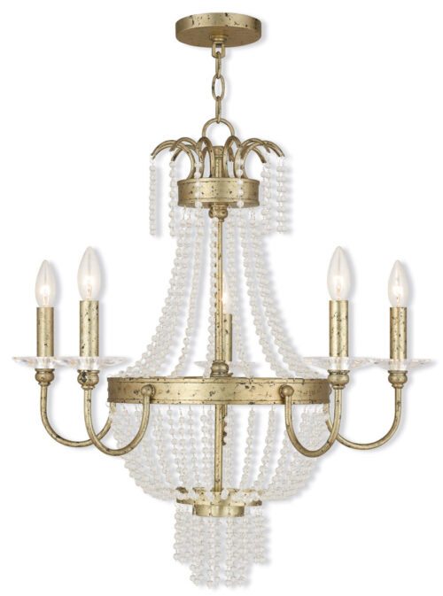 5 Light Winter Gold Chandelier with Clear Crystals Shade-Lighting LumensChandeliers