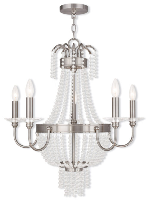 5 Light Brushed Nickel Chandelier with Clear Crystals Shade-Lighting LumensChandeliers