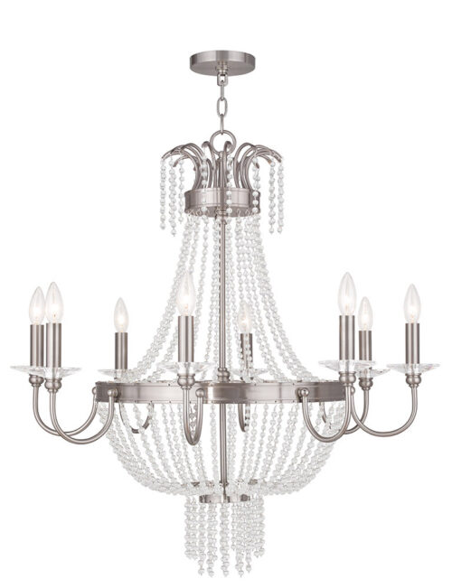 8 Light Brushed Nickel Chandelier with Clear Crystals Shade-Lighting LumensChandeliers