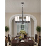 5 Light English Bronze Dinette Chandelier with Hand Blown Satin Opal White Glass Shade-Lighting LumensChandeliers