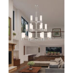 17 Light Brushed Nickel Foyer Chandelier with Hand Blown Satin Opal White Glass Shade-Lighting LumensChandeliers