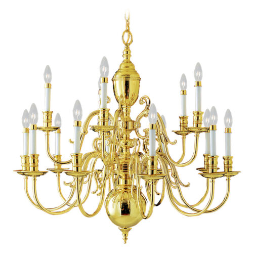 15 Light Polished Brass Chandelier with Solid Brass base Shade-Lighting LumensChandeliers