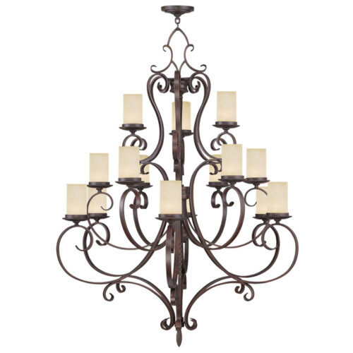 15 Light Imperial Bronze Chandelier with Vintage Scavo Hand Blown Glass Shade-Lighting LumensChandeliers