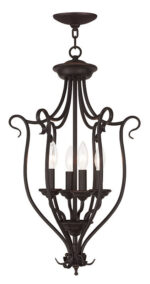 4 Light Bronze Foyer Chandelier with White Alabaster Glass Shade-Lighting LumensChandeliers