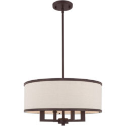 4 Light Bronze Pendant Chandelier with Hand Crafted Ash-Gray Linen Fabric Hardback Shade-Lighting LumensPendant Lights