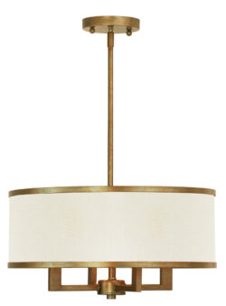 4 Light Antique Gold Leaf Chandelier with Hand Crafted Ash-Gray Linen Fabric Hardback Shade-Lighting LumensChandeliers