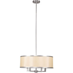 4 Light Brushed Nickel Chandelier with Handmade Champagne Hardback Shade-Lighting LumensChandeliers