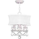 3 Light White Mini Chandelier/Ceiling Light fixture with Off White Silk Shimmer Shade-Lighting LumensChandeliers