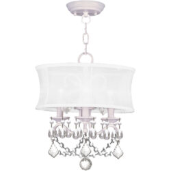 3 Light White Mini Chandelier/Ceiling Light fixture with Off White Silk Shimmer Shade-Lighting LumensChandeliers