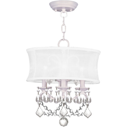 3 Light White Mini Chandelier/Ceiling Light fixture with Off White Silk Shimmer Shade-Lighting LumensChandeliers