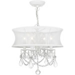 4 Light White Mini Chandelier/Ceiling Light fixture with Off White Silk Shimmer Shade-Lighting LumensChandeliers