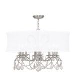 8 Light Brushed Nickel Chandelier with Off White Silk Shimmer Shade-Lighting LumensChandeliers