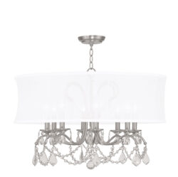 8 Light Brushed Nickel Chandelier with Off White Silk Shimmer Shade-Lighting LumensChandeliers