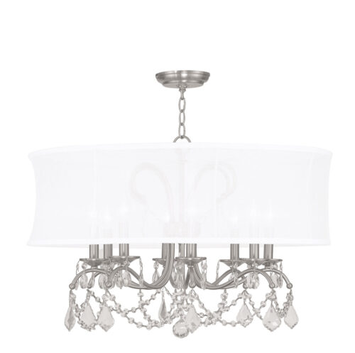 8 Light Brushed Nickel Chandelier with Off White Silk Shimmer Shade-Lighting LumensChandeliers