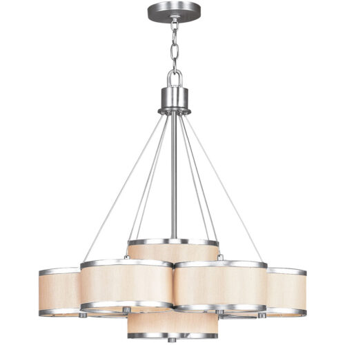 7 Light Brushed Nickel Chandelier with Handmade Champagne Hardback Shade-Lighting LumensChandeliers