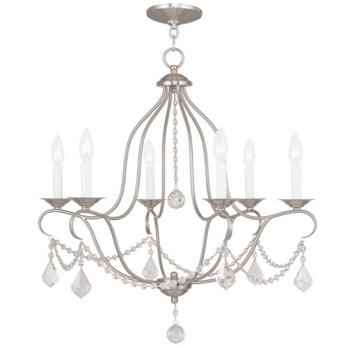 6 Light Brushed Nickel Chandelier with Steel base material-Lighting LumensChandeliers