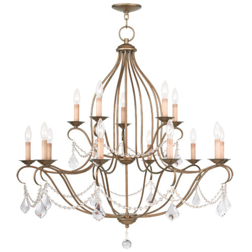 15 Light Antique Gold Leaf Chandelier with Steel base material-Lighting LumensChandeliers