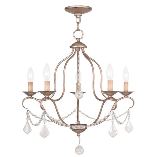 5 Light Antique Silver Leaf Chandelier with Steel base material-Lighting LumensChandeliers